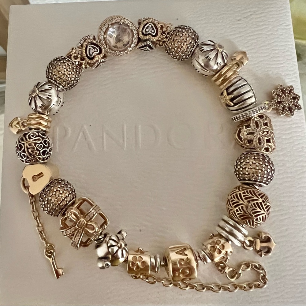 PANDORA 2 toned ( silver & 14k ) charm bracelet